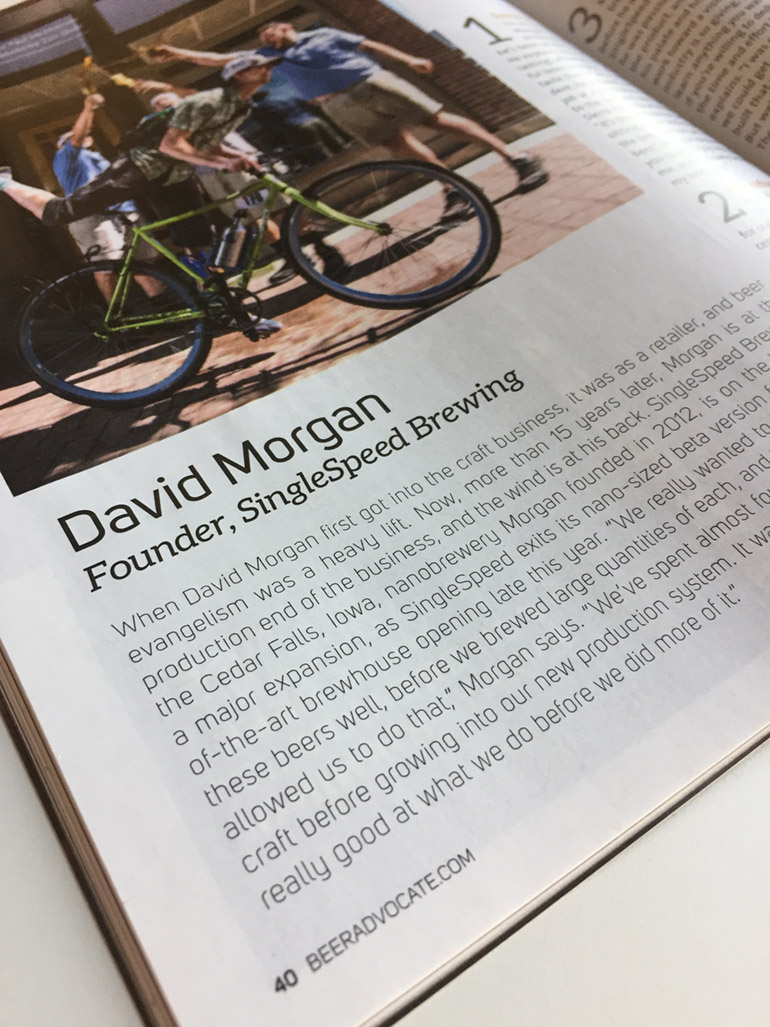 SingleSpeed Brewing Article in Beer Advocate